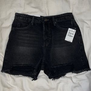 Black denim shorts